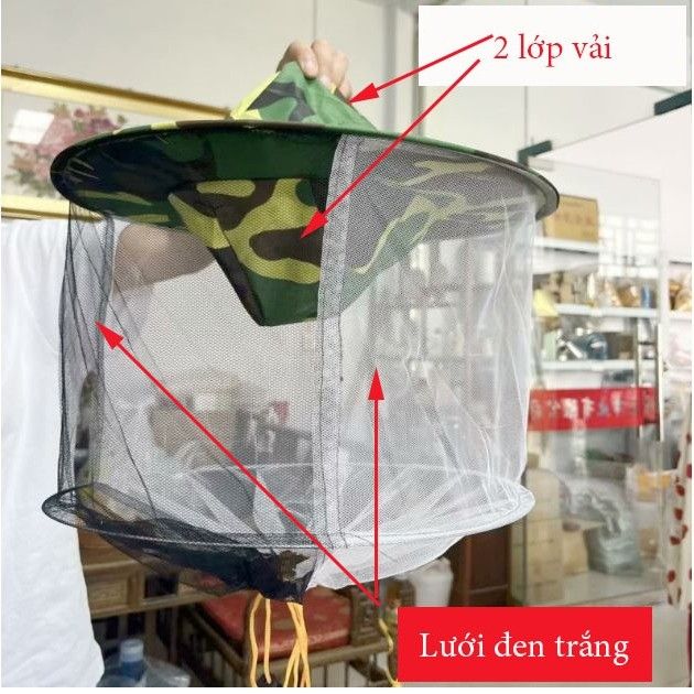 Mũ bảo hộ thăm ong 2 lớp,chống ong đốt,chống côn trùng - Ảnh 3