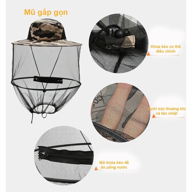 Mũ lưới gấp gọn,bắt Ong,câu Cá,cắt cỏ,đi dã ngoại